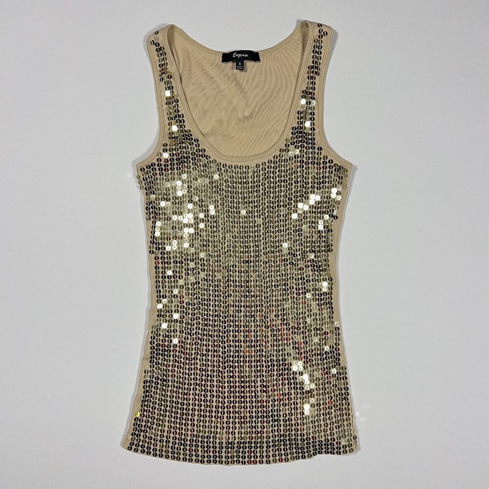 Vintage Y2K Express Gold Sequin Tank Top